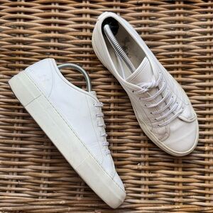 Woman by Common Projects Tournament Low Top Sneakers White Leather Size 39 9